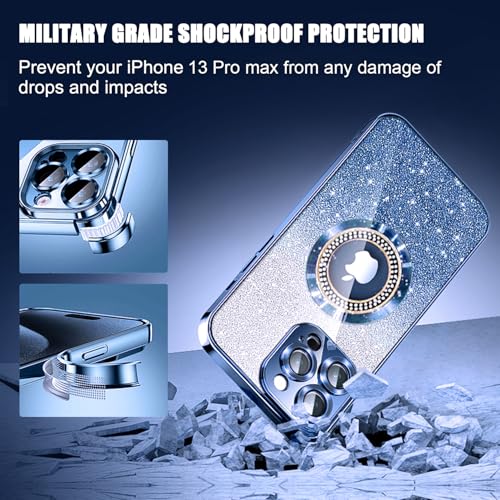 Image of Misscase for iPhone 13 Pro Max Magnetic Case Compatible with MagSafe,Full Protection Slim Shockproof Anti-Scratch Glitter Case with Camera Lens Protector Logo View Dust-Proof Net for Women Blue