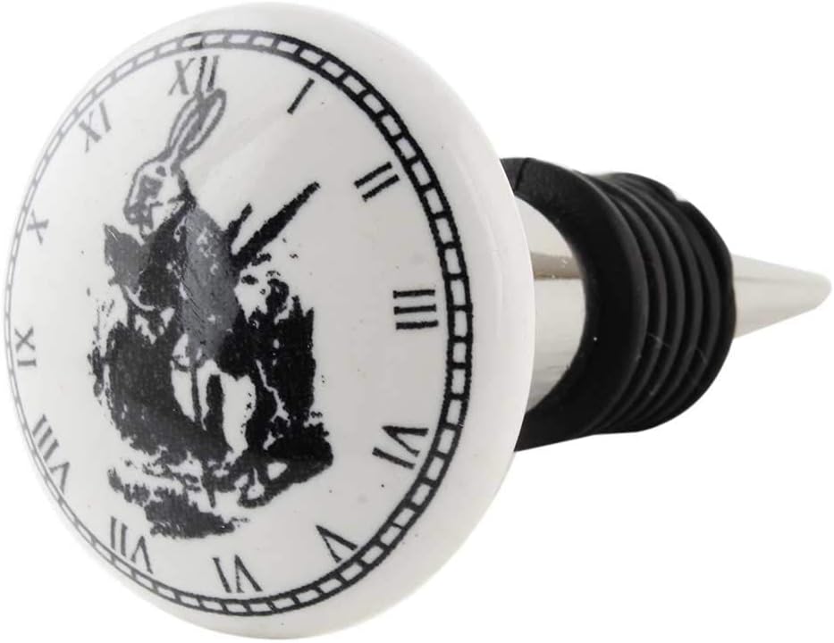 Indian Shelf Wine Stopper | Rabbit Clock Wine Corks | Rubber Ceramic Cork Wine Stoppers [Black White, 1 Pack]