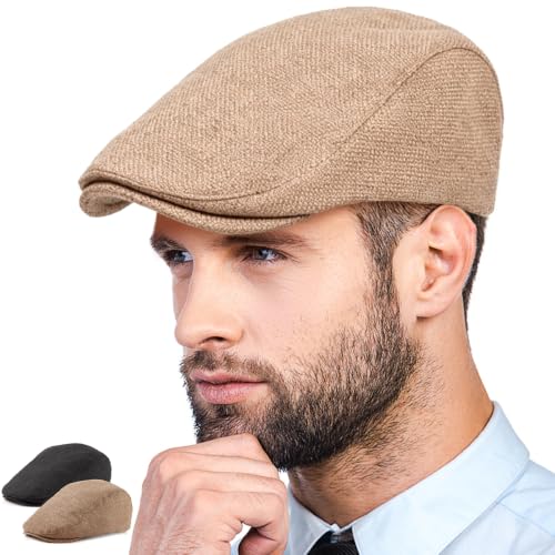 Image of LADYBRO 2 Pack Ivy Hat Newsboy Cap Men - 30% Wool Hats for Men Tweed Flat Cap Gatsby Hat