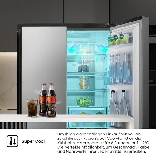 Hisense RQ563N4SI2 Cross Door Kühl-Gefrierkombination/ NoFrostPlus/ Inverter-Kompressor/ HolidayMode/ SuperCool/ 181 cm/ Kühlteil/ Gefrierteil/ 40 dB/ 279 kWh/ Jahr/ Inox-Look 454L – Bild 10