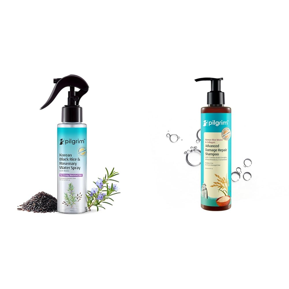 Pilgrim Korean Black Rice and Rosemary Water Spray With Biotin For Strong, Nourished Hair 200ml & Korean Rice Water & Collagen Advanced Damage Repair Shampoo - 200ml-picture-10