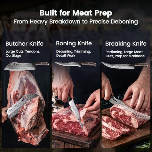 SYOKAMI 9-Piece Butcher Knife Set for Meat Processing with Leather Roll — view 3