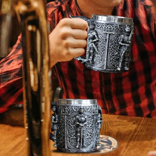 Taza de acero inoxidable y resina estilo vikingo medieval miniatura 4
