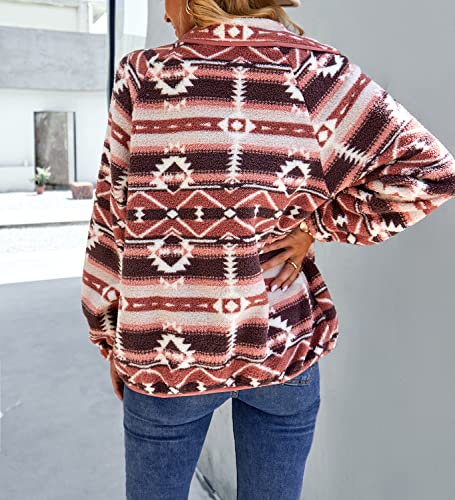 chouyatou Women's Fleece Jacket Tribal Aztec Print Long Sleeve Button Down Shacket Jacket Coats4