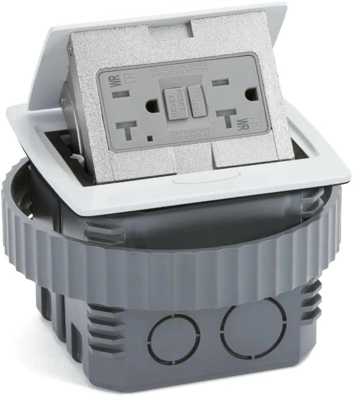 Lew Electric Square GFCI Countertop Pop Up Outlet Box | Tamper Resistant, Splash Proof, with Two 20A GFCI Receptacles - (White)