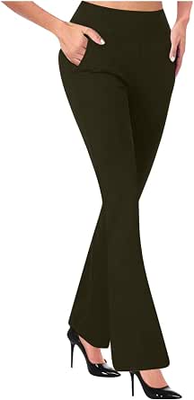 Women's Slim Fit Stretch Dress Pants - High Waist Business Casual Work Pants With Pockets, Comfy & Tummy Control