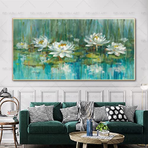 Toile lotus vert 80x160cm sans cadre pour decoration murale de salon