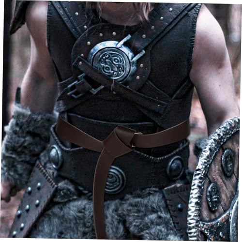 Medieval Viking Belt Half Closure Renaissance Style Leather Belt for Cosplay Parties and Historical Reenactments Pu Material Dark Brown4