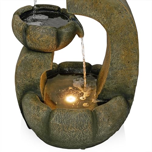 Alpine Corporation WIN1688 32" 2-Layer Pagoda Polystone Fountain with LED Lights, Cascading Waterfall, Outdoor Garden and Patio Water Feature, Zen Décor, Relaxing Sound, Brown - Image 10