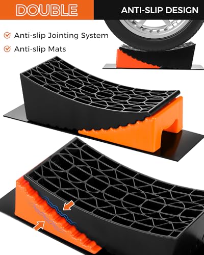 RV Leveling Blocks Ramp Kit, 2 Pack Camper Levelers for Travel Trailer RV Leveling System Fits Dual Axle Tandem Wheel Easier & Faster Leveling - Image 3