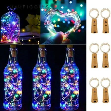 Image of LED Wine Bottle Cork Lights - 2M Copper Wire Fairy String Lights, Battery Operated DIY Decorative Lights for Bottles, Parties, Home, Weddings & Festive Decor - Yellow (2 Pc) (Multi)