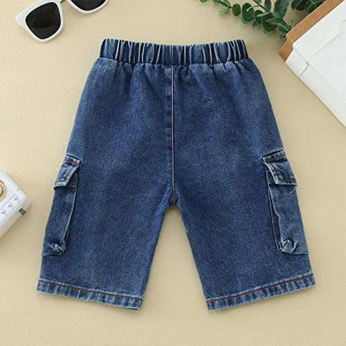 Baby Boys Jeans Pull On Denim Cargo Pants Toddler Kids Summer Loose Elastic Waist Cropped Trouser with Pocket3