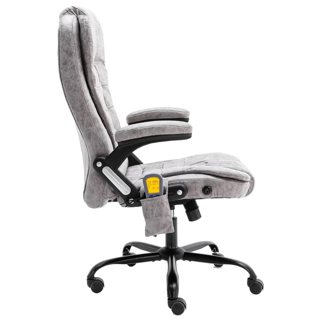 Sedia da ufficio con funzione massaggiante, effetto camoscio grigio chiaro, ergonomica, regolabile in altezza, con massaggio per schiena e seduta, funzione riscaldante, ruote durevoli, per