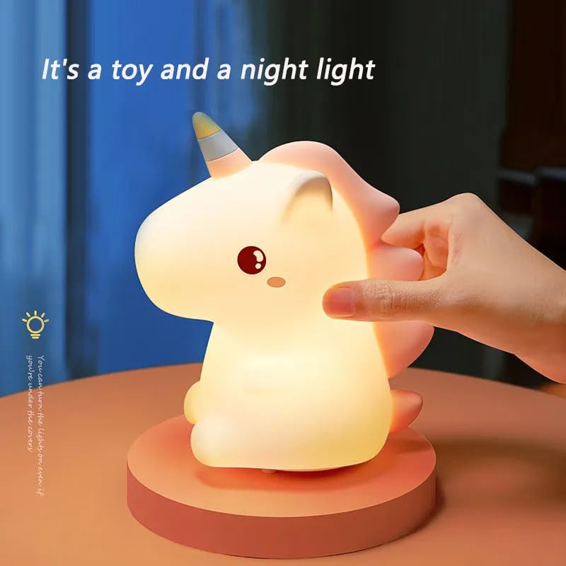 Image of Kiditos Silicone Sitting Unicorn Night Lamp Rechargeable Cute Lamp with 7 Colors Mode Night Lights for Bedroom Nursery and Study Desk Decorative (Unicorn)