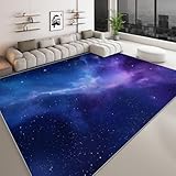 Alfombra salón lavable 120 x 170 cm estilo onírico, alfombra antideslizante galaxia azul violeta nebulosa para dormitorio - alfombrillas impresa de pelo corto para comedor oficina sala de juegos