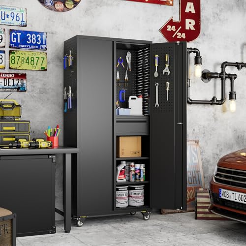 Image of Aobabo Metal Garage Storage Cabinet, 71 inchx30 inch Lockable Rolling Tool Cabinet