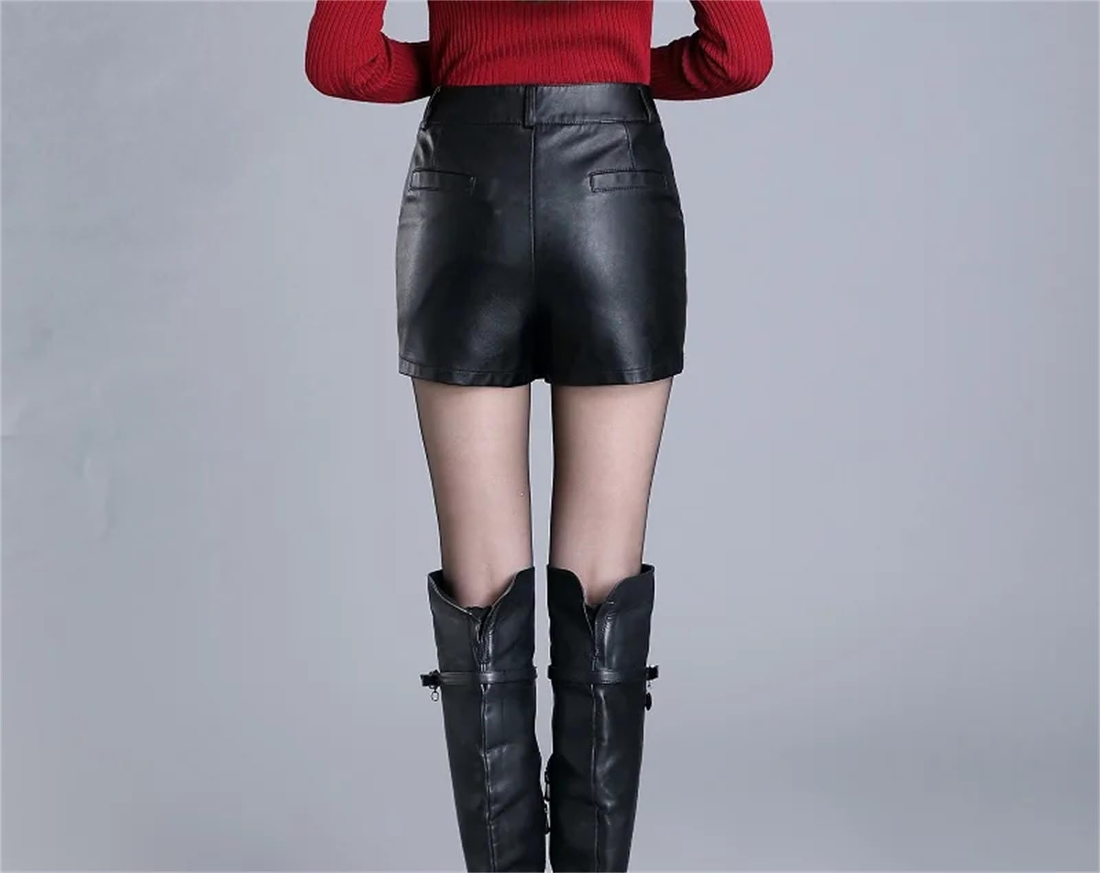 Falda de Cuero sintética Sexy para Mujer Minifalda Corta de Cintura Alta con Forma de Cadera Falda Corta con Cremallera para Fiesta y Club,Negro-Medio