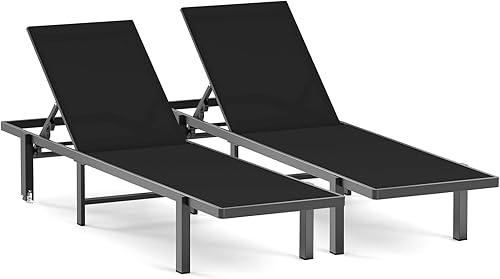 Ciokea Juego de 2 tumbonas para patio, tumbonas para exteriores con ruedas, tumbonas ajustables de 5 posiciones para piscina, terraza, playa, color