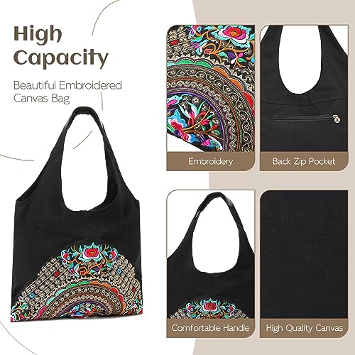 MAZEXY Tote Handbags for Women Large Embroidered Canvas Shoulder Bag Daily Bag3