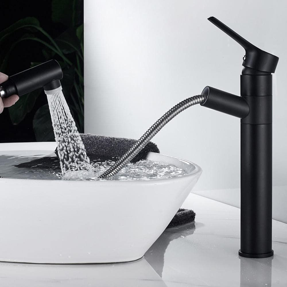 Wasserhahn Bad Ausziehbar mit 2 Strahlarten Brause Einhebelmischer Waschbecken Armatur Bad waschtischarmatur mit Herausziehbarer Brause-schwarz_hoch