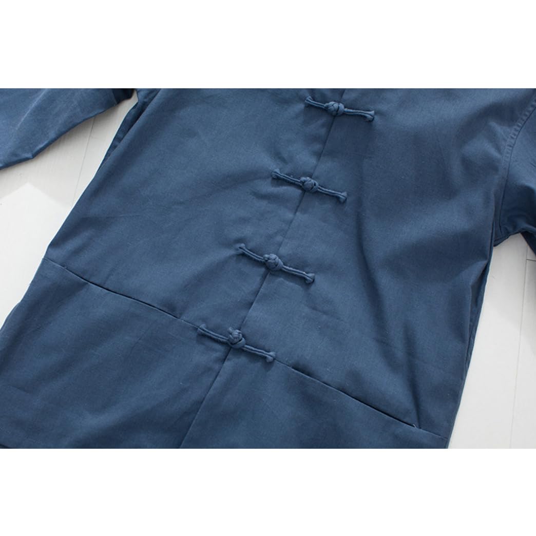 GVILTY Cotton Linen Tang Traje de Ropa Tradicional China, Ropa Kung Fu Tops Jaqueta de Arte marcial de Arte marcial Abrigos de Manga Larga Tai chi Ropa para Personas mayore blue-4XL