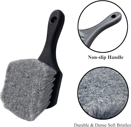 Image of Wheel & Tire Brush for Car Rim, Soft Bristle Car Wash Brush, Cleans Tires & Releases Dirt and Road Grime, Short Handle for Easy Scrubbing Black