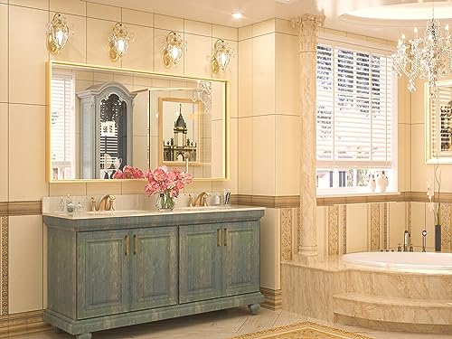 Image of Keonjinn 48x24 Inch Gold Bathroom Mirror for Over Sink, Rectangular