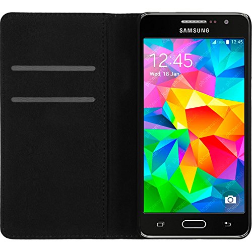 PhoneNatic Couverture en Cuir Artificiel Compatible avec Samsung Galaxy Grand Prime - Bookstyle Blanc - Cover Cubierta + Films de Protection