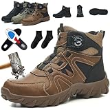 Donubiiu Zapatos de trabajo para hombre, botas de seguridad S3, zapatos de seguridad con puntera de acero, resistentes al agua, botas de seguridad, antideslizantes, bota de trabajo, botón giratorio