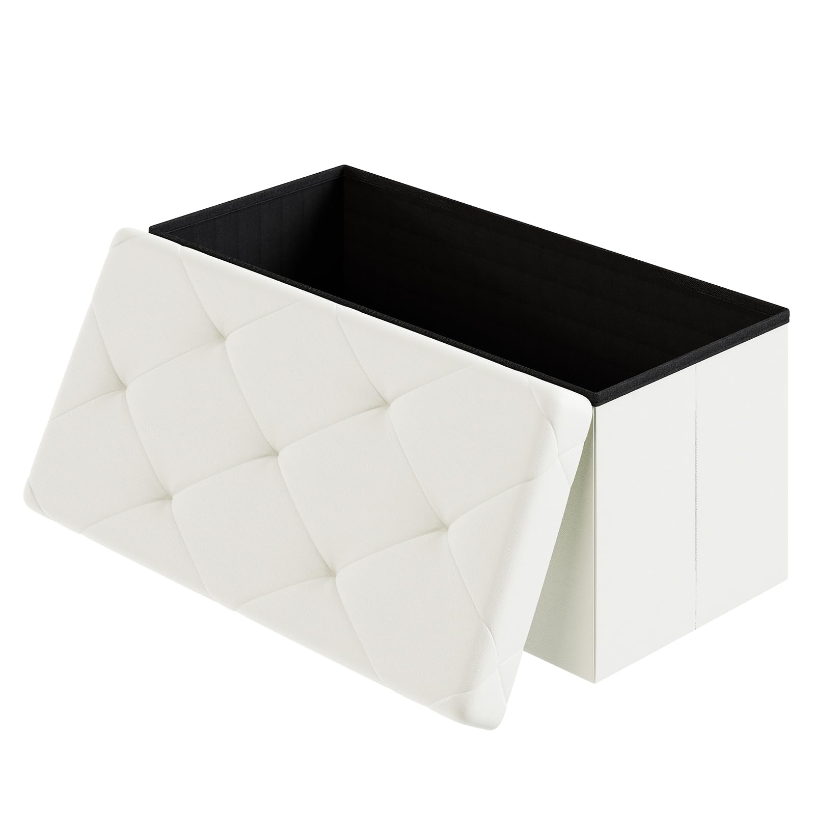 DUMOS 30 Inches Folding Ottoman with Storage Bench, Foot Rest Stool, End of Bed Storage Bench Upholstered, Load 660 lbs, for Living Room, Lychee Grain Leather, Beige