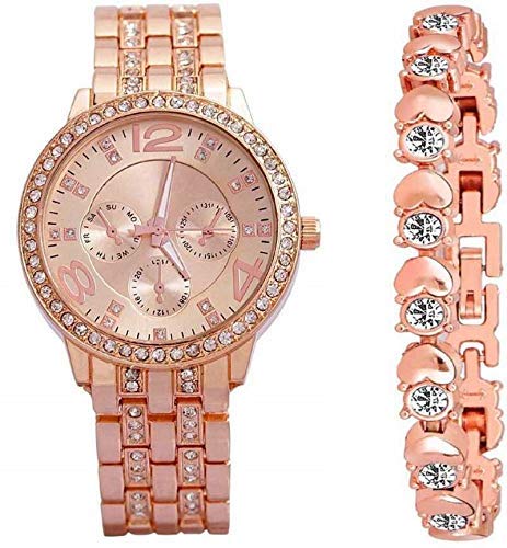 ENDEAVOUR Analogue Rose Gold Diamond Studded Bracelet & Watch Combo for Ladies (B08RX3KT8K) Amazon Price History, Amazon Price Tracker