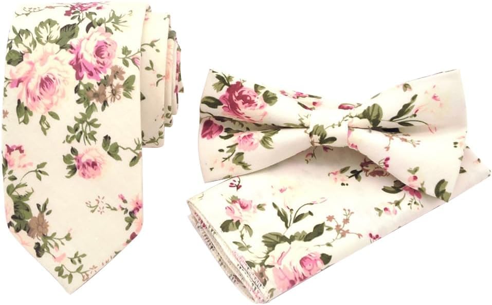 XFSRG Conjunto Floral Estampado Corbata Pajarita Pañuelo Bolsillo Complementos Caballero Traje Elegante
