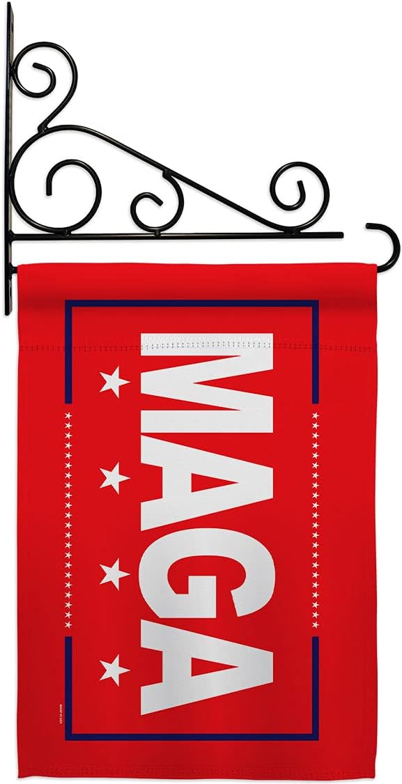 Trump MAGA Garden Flag Set Wall Holder Patriotic 2024 President Republican Party United States American Election Small Decorative Gift Yard House Banner Made In USA 13 X 18.5