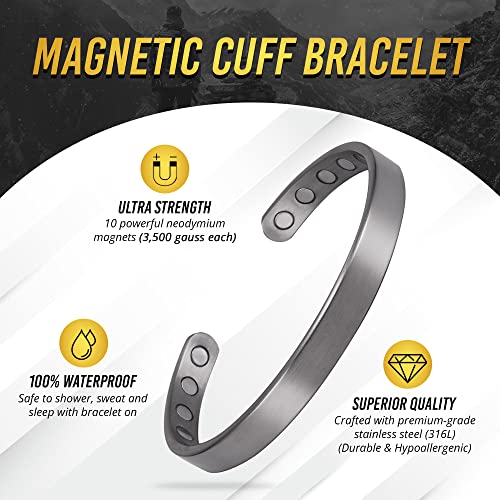 Magnetrx® Magnetic Bracelets For Men - Elegant Bangle, Golf/Tennis Elbow & Balance - Men’s Cuff Magnetic Bracelet (Brushed Silver | Medium) #TOP2
