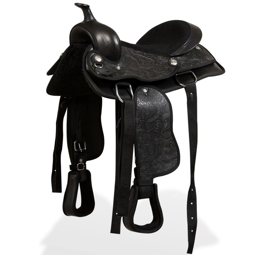 Sillín occidental de piel auténtica con halter y hoja de pecho, duradero para pony y caballo, perfecto para senderismo, equitación y torneos, 12 pulgadas
