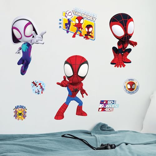 Marvel Spidey and His Amazing Friends Team Wall Decal - 11'-13' Spidey Spin Ghost Spider Vinyl Stickers for Bedroom Bathroom Decor - Peel and Stick...
