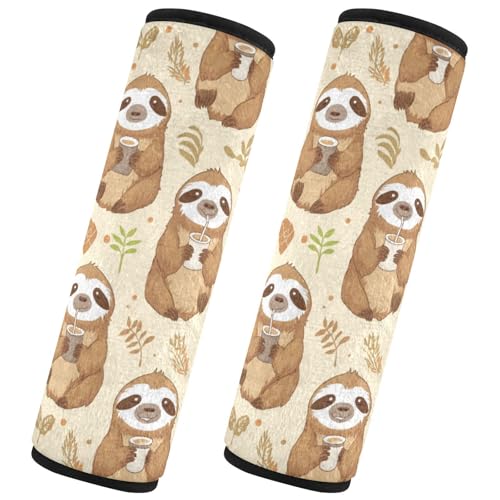 Seat Belt Covers 2 Pack Funny Sloths Car Seat Strap Covers Super Soft Coffee Car Seat Neck Cover for Boys Girls Adults Babies M