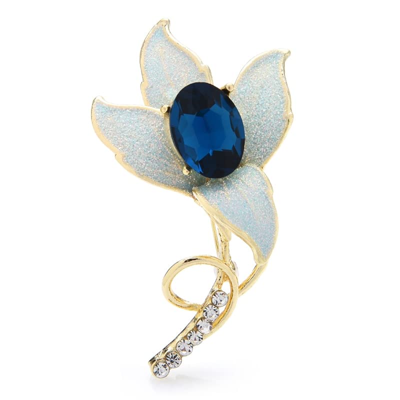 Broche fleur en émail bleu et strass au style vintage chic pour sublimer une veste