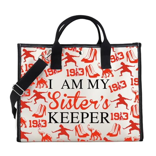 Bolso tote PWHAOO para hermandad griega 'I Am My Sister's Keeper', color rojo, para mujer miniatura 1