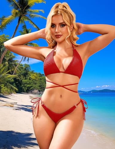 Image of Women Bikini Set Metal Ring Two Piece Swimsuit