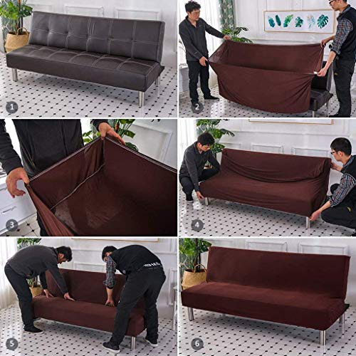 Obokidly Velvet Sofa Bed Cover Futon Slipcover Solid Color Full Folding Elastic Armless For Patio Couch Bench (Navy, Small(47"-59")) #TOP2