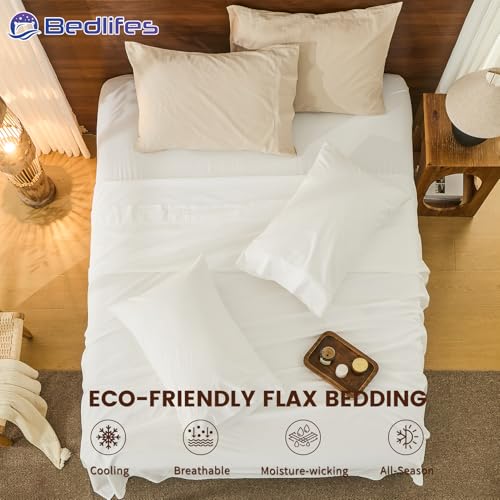 Image of Bedlifes 100% French Linen Queen Bed Sheet Set - 16 inch Deep Pocket, 4-Piece | Soft & Durable, Breathable & Cooling, Pure Flax Linen, OEKO-TEX Certified, Moisture-Wicking, Easy Care, Machine Washable