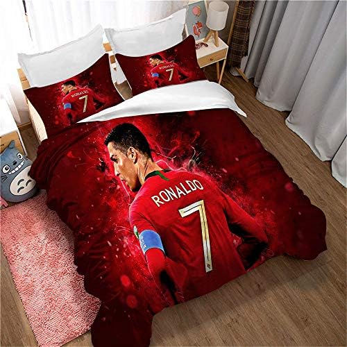 Meet Football Cristiano Ronaldo Duvet Cover Set 20% Percale Cotton, 200 Threads, for Double, King and Single Beds, Damask (Style 01,Single(135x200cm))