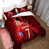 Meet Fútbol Cristiano Ronaldo Juego De Funda Nórdica 20% Algodón Percal, 200 Hilos, para Cama Doble, King E Individual, Damasco (Estilo 01,(150x200cm)-Cama de 90)
