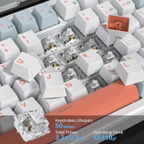 Image of 75% White Blue Creamy Mechanical Keyboard Wired, Creamy Sound Gasket Gaming Thocky Keyboard with Knob, Hot Swappable RGB Custom Keyboard, Pre-lubed Cream Switch Keyboard (82 Light Blue)