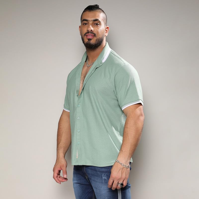 Image of Instafab Plus Men's Shirt for Casual Wear | Spread Collar | Short Sleeve | Button Closure | Plus-Size Fit | Cotton Shirt Crafted with Comfort Fit for Everyday Wear
