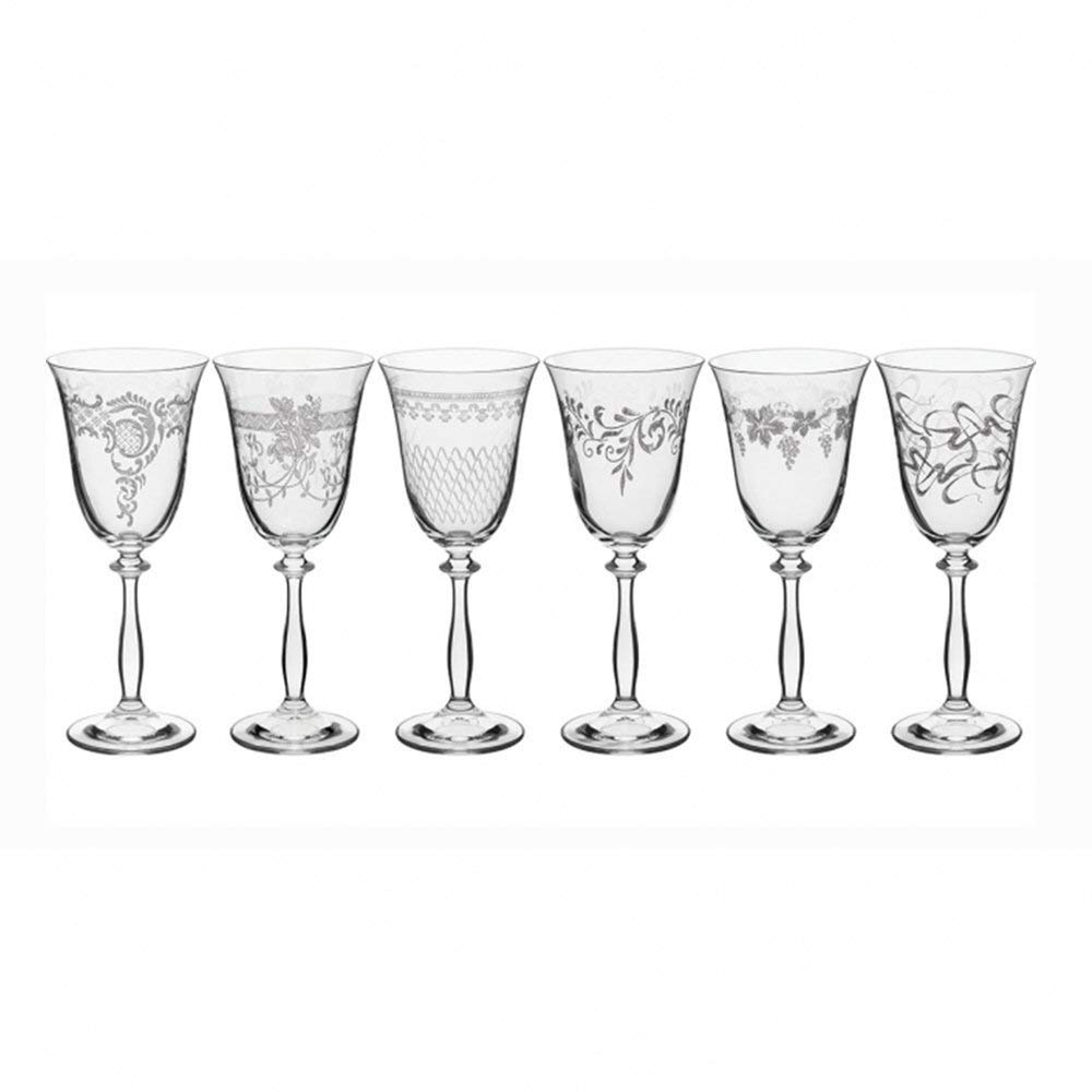 Bohemia Kristall Gläser - Royal - 6 er Set- mit verschieden Ornamenten (Rotweingläser 6 x 350 ml)