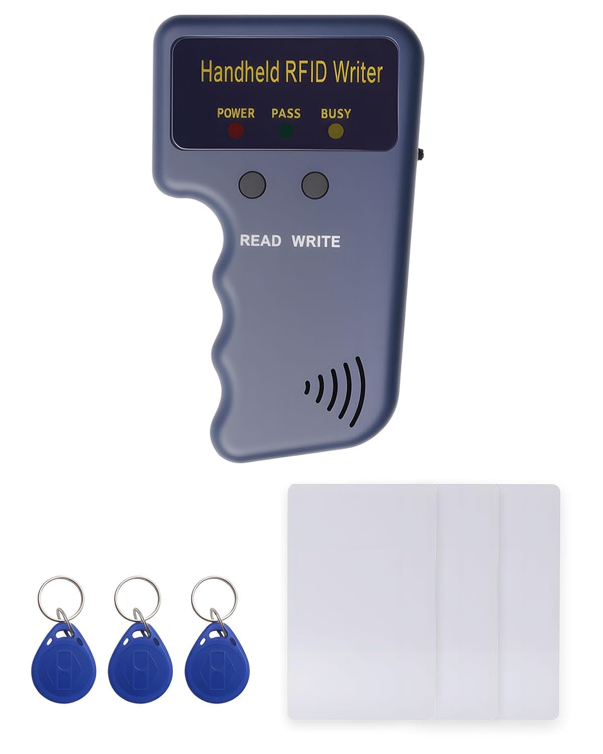 Handheld RFID Copier 125KHz Card Reader Writer for ID HID and AWID, Smart ID Card Duplicator with 3pcs T5577 Keychains and 3pcs T5577 Cards