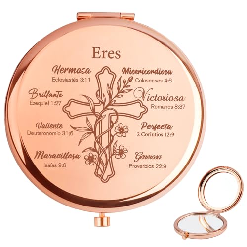 QWZify Regalos Cristianos Regalo Motivacion Regalo Religioso Regalos BíBlicos Espejos Compacto De Oro Rosa, Biblia Inspira En Español Frases Motivadoras para Amiga Cumpleaños Originales para Mujer
