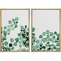 SIGNWIN Framed Wall Art Print Set Watercolor Style Eucalyptus Plant Leaf Nature Leaves Digital Art Modern Art Contemporary Relax/Calm Green Cool for Living Room, Bedroom, Office - 16